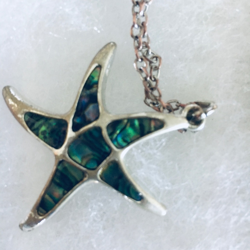 Albalone silver starfish necklace